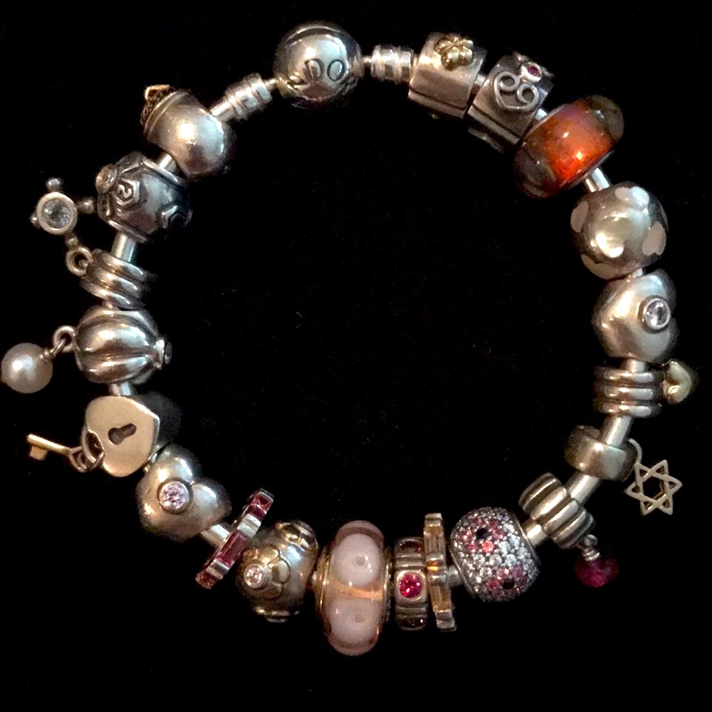 Pandora charm bracelet, rare retired acorn charm.